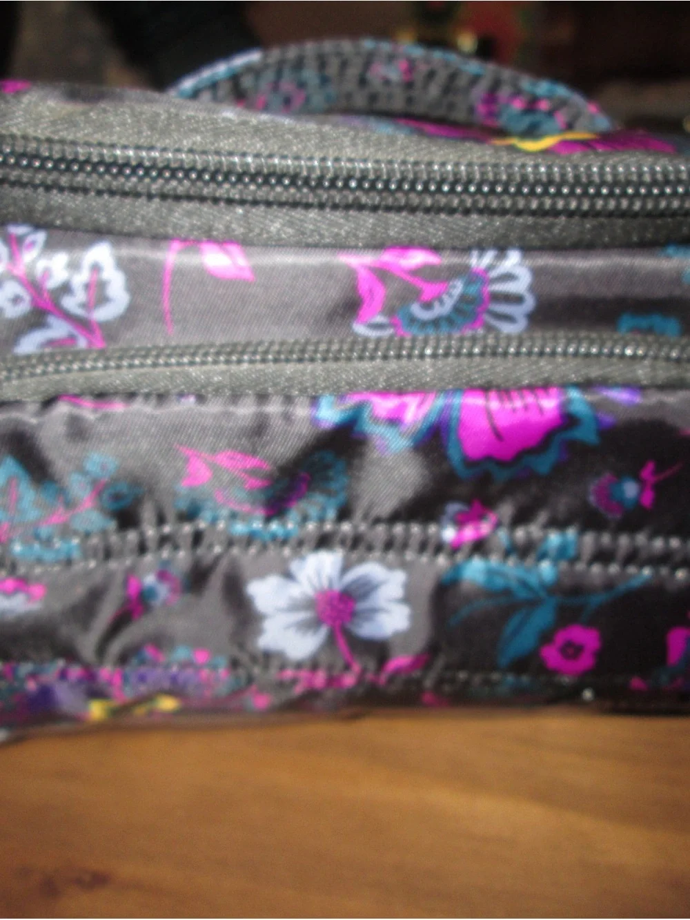 lug Floral Cosmetic Case in Gray with Pink & Teal Accents